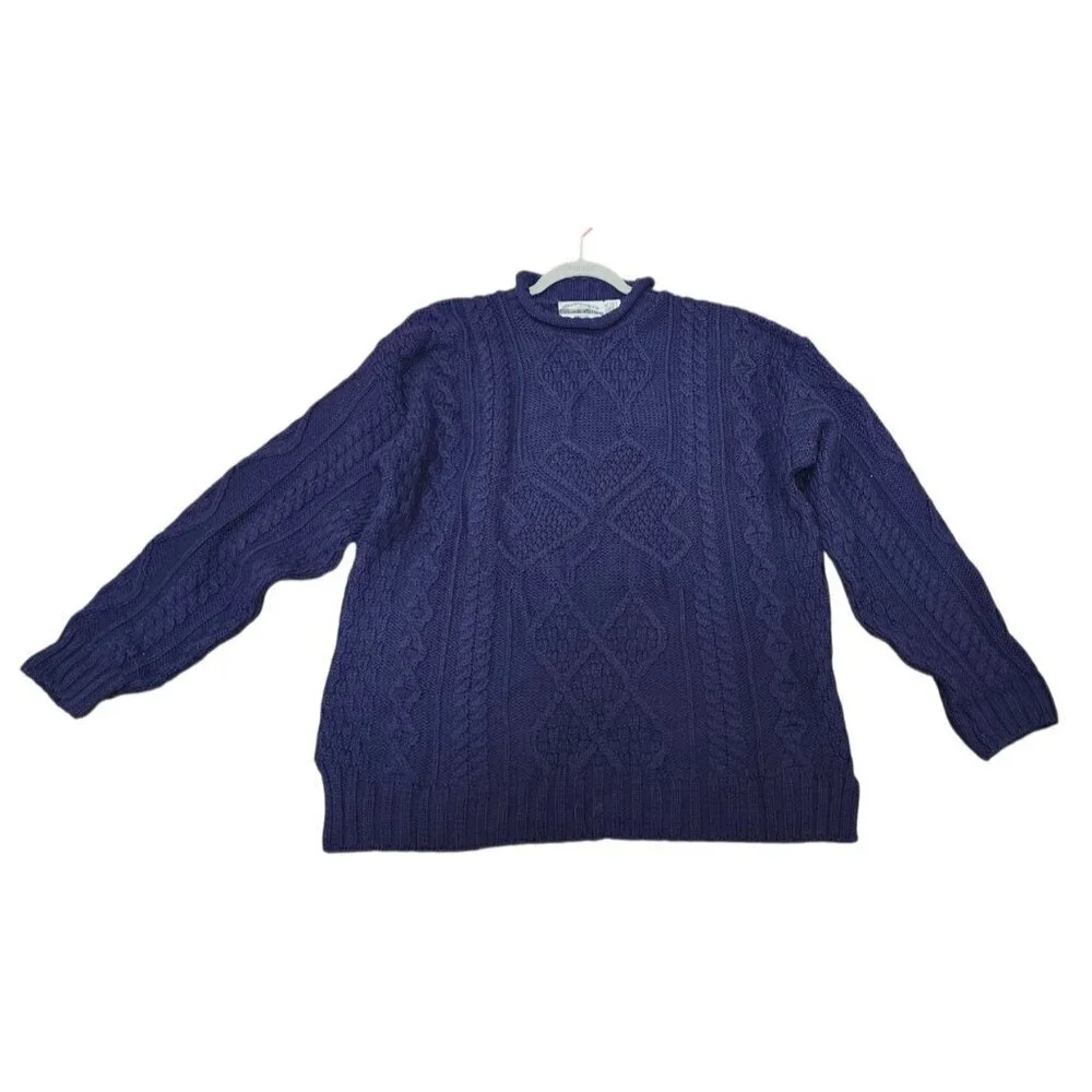ARAN CRAFTS men's Navy 100% Irish Merino Wool Sweater Cable Knit XL